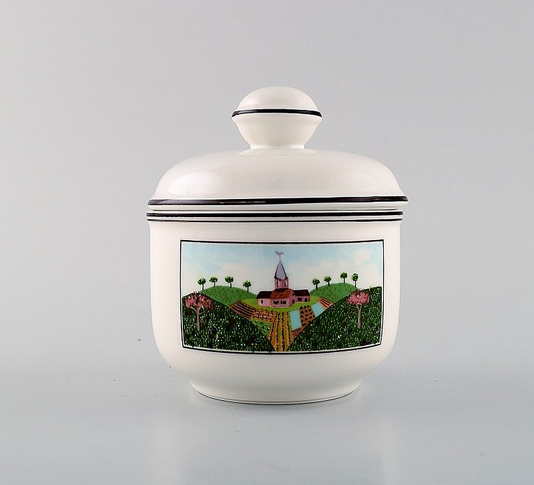 Villeroy & Boch Naif sugar bowl in porcelain decorated with naivist village 
motif.