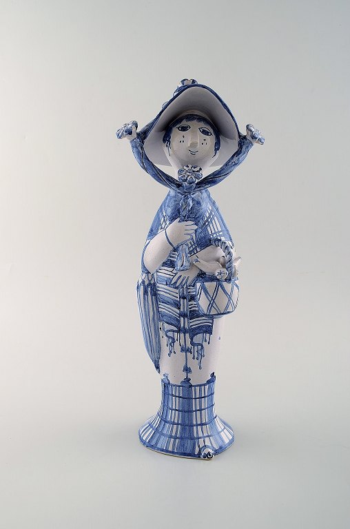 Bjørn Wiinblad unique ceramic figure. "Autumn" in blue "Seasons" Signed and 
dated. 2002.