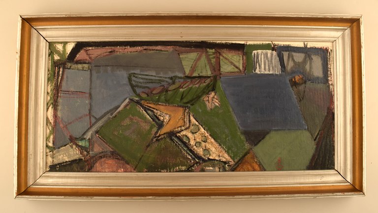 Ulf Wikström (f. 1916, d.1981), Svensk kunstner. Olie på plade. Abstrakt 
komposition. 1960