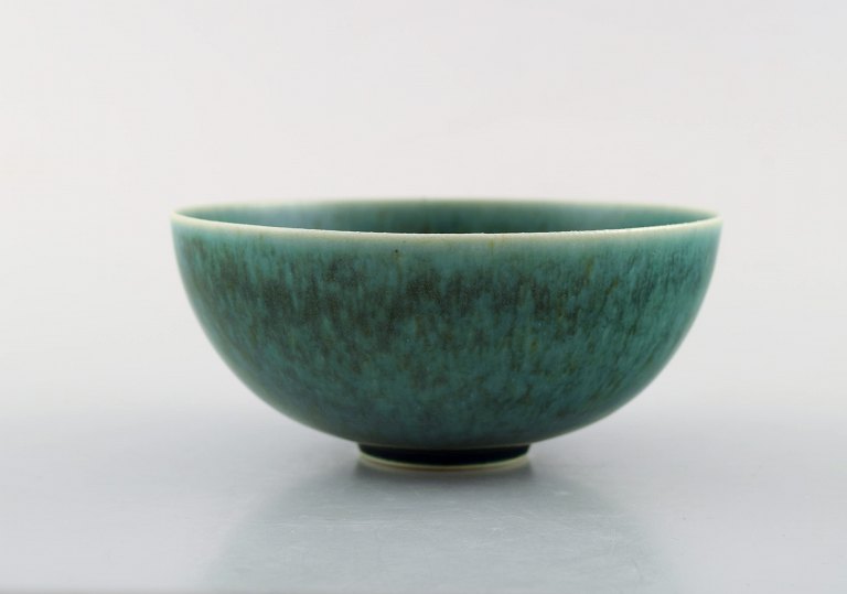 Saxbo bowl of stoneware decorated with beautiful blue green glaze. 1940