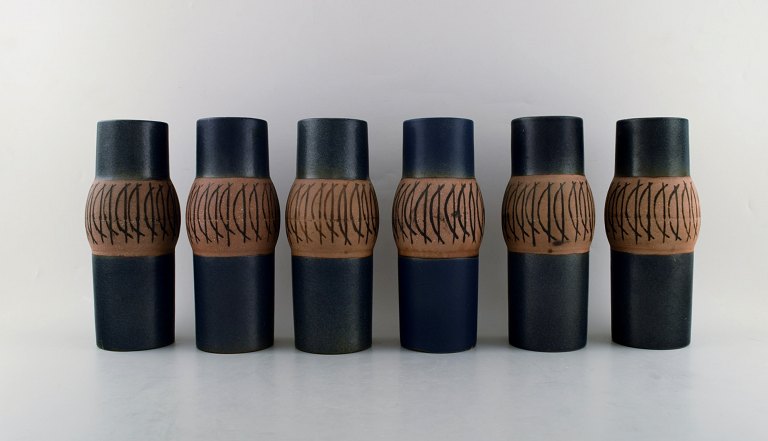 Lisa Larson for Gustavsberg. Six ceramic vases in modernist design. 1960 / 70