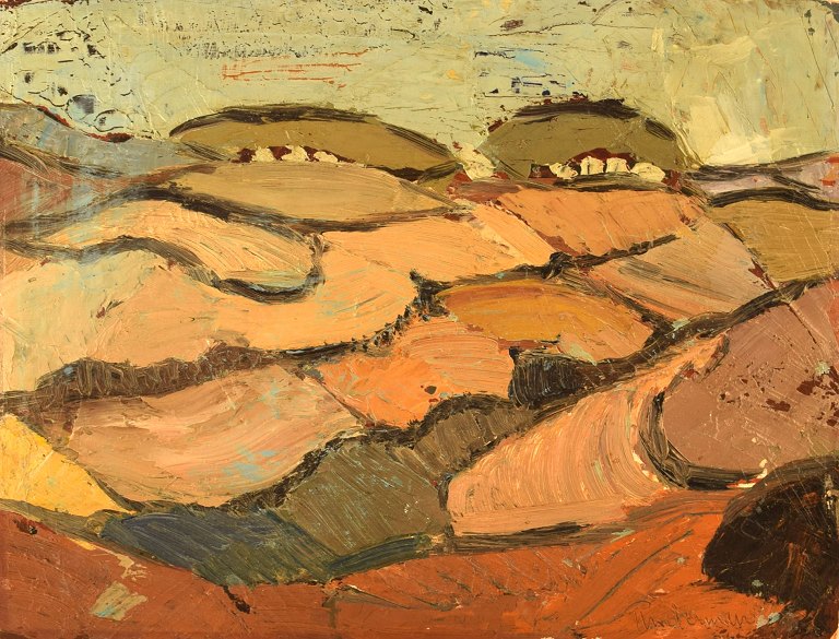 Stig Thiderman (1920-1973). Swedish painter. Oil on board. "Terrace Landscape 
Greece" Modernist landscape. 1960