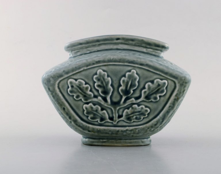 Carl-Harry Stålhane for Rörstrand. Vase in glazed stoneware with foliage in 
relief. 1960
