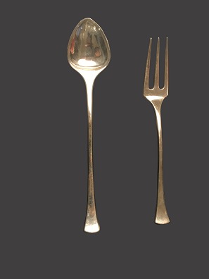 Stegegaffel og serveringsske, "Kristine"Hans HansenSterling 925 SGaffel  21,5 cm, ske 24 cmPæn stand, pr. stk. 950 kr.