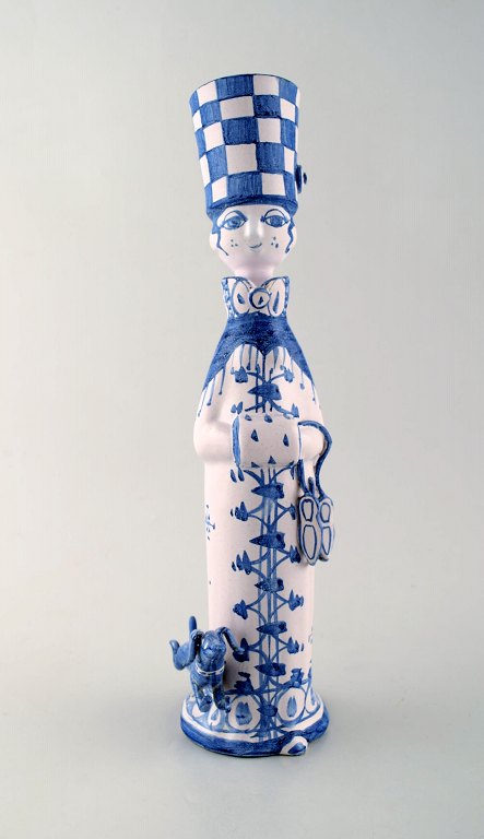 Bjørn Wiinblad unique ceramic figure. "Winter" in blue "Seasons". Signed and 
dated. 1977.