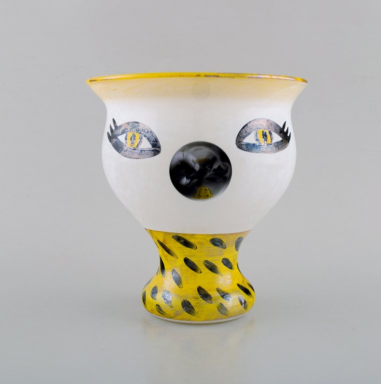 Ulrica Hydman Vallien for Kosta Boda. Unique vase with face in mouth blown art 
glass. 1980