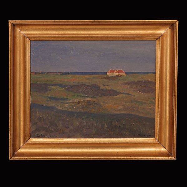 Frederik Lange, 1871-1941, olie på lærred: Klitgården i Skagen. Lysmål: 32x40cm. 
Med ramme: 45x53cm