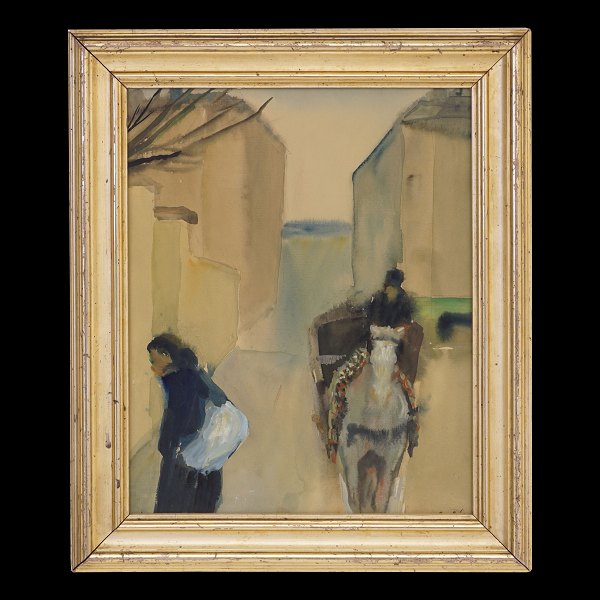 Carl Fischer, 1887-1962, watercolor: Street scene with persones. Signed. Visible 
size: 36x29cm. With frame: 46x39cm