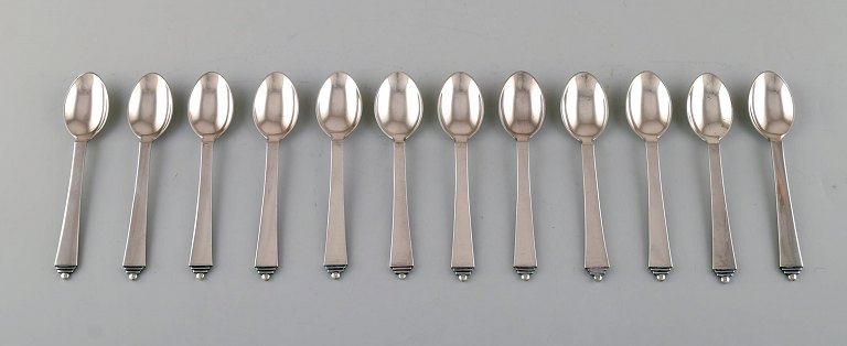 Georg Jensen "Pyramid" cutlery. Twelve teaspoons in sterling silver.
