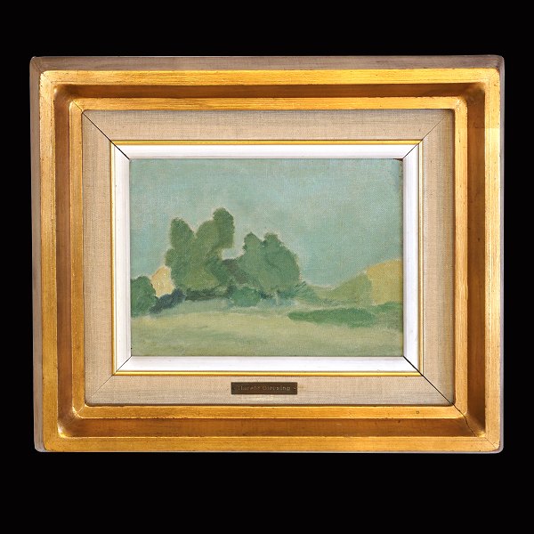 Harald Giersing, 1881-1927, oil on plate: Landscape with trees.
Visible size: 16x22cm. With frame: 34x40cm