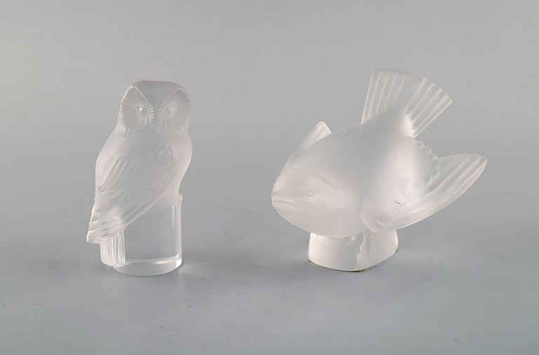 Lalique. Ugle og fugl i klart kunstglas. 1960