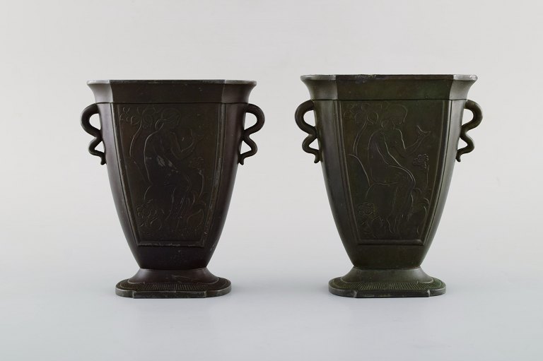 Just Andersen, Denmark. Two vases in disko metal. Model Number D78. 1940