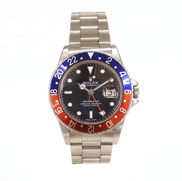 Rolex GMT Master stål Pepsi ref. 16750. Årgang 1981. D: 40mm. Serviceskive