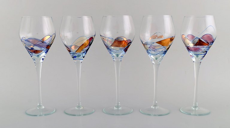 Papillon / Casa Grande, Tiffany. Fem store mundblæste vinglas. 1980