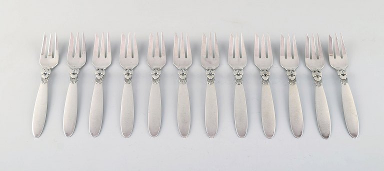 12 Georg Jensen Cactus pastry forks in sterling silver.
