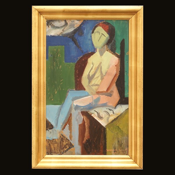 William Scharff, 1886-1959, oil on paper on canvas. Signed and dated Paris 1920. 
Visible size: 62x38cm. With frame: 75x51cm