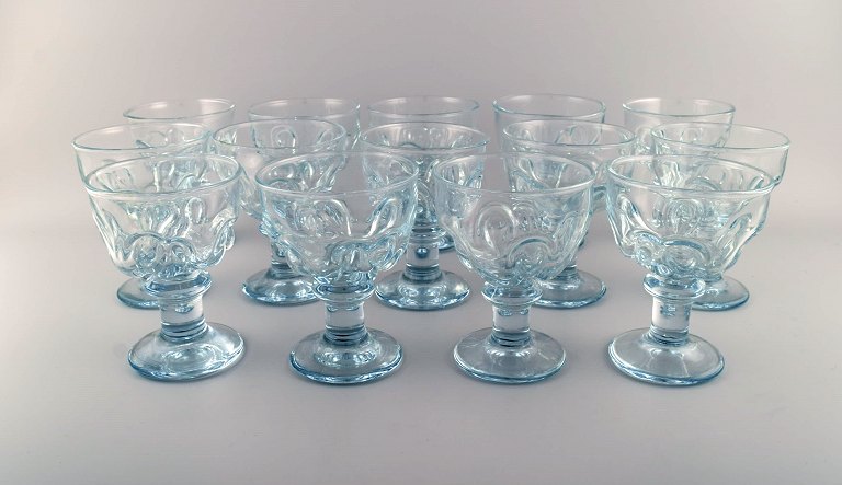 14 large French designer glasses in mouth blown art glass. Mid-20th century.
