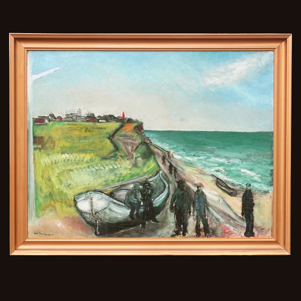 Jens Søndergaard, 1895-1957, oil on canvas. "The beach at Bovbjerg". Signed and 
dated 1929. Visible size: 76x99cm. With frame: 89x112cm