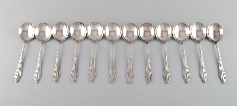 WMF, Germany. Twelve art deco Facker boullion spoons in plated silver. 1930