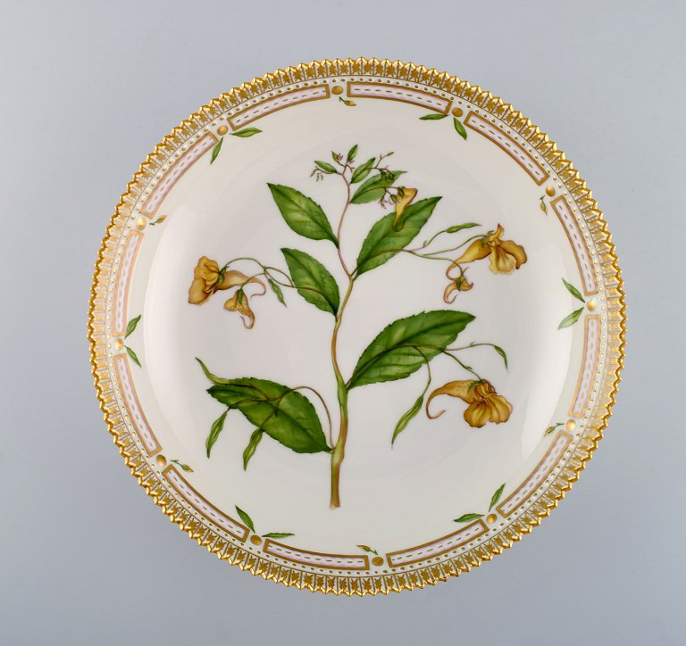 Large Royal Copenhagen Flora Danica porcelain bowl decorated in colours and gold 
with flowers. Model number 20/3505. 
