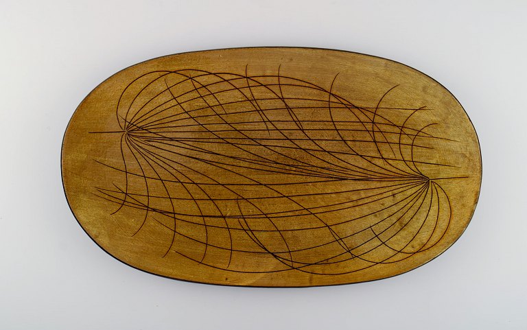 Ingrid Atterberg for Uppsala Ekeby. Large oval Papyrus dish in glazed stoneware. 
Mid-20th century.
