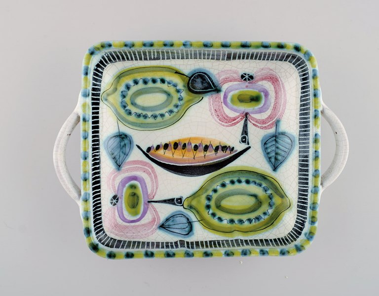 Swedish ceramist. Dish with handles in glazed ceramic. Mid-20th century.
