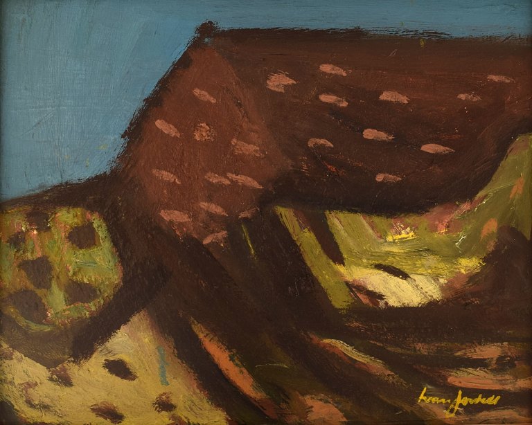 Ivan Jordell (1901-1965) Sweden. Oil on board. Modernist landscape. Mid-20th 
century.
