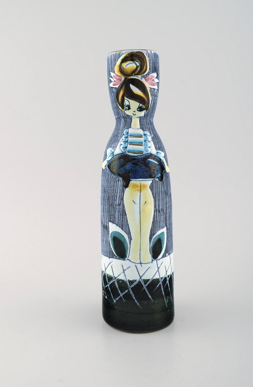 Tilgmans, Sweden. Vase in glazed ceramics with young woman. Mid-20th century.
