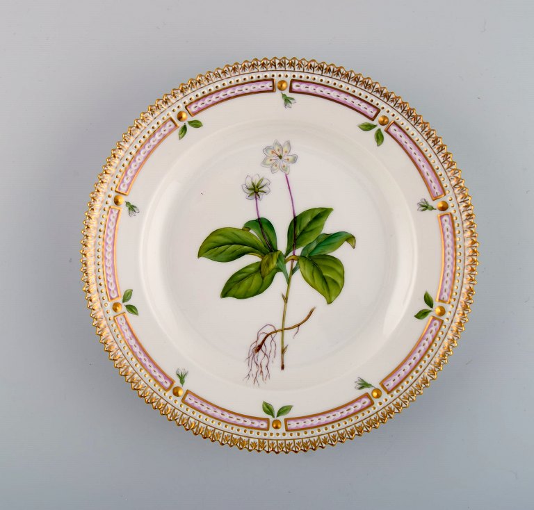 Royal Copenhagen Flora Danica salad plate in hand-painted porcelain with flowers 
and gold decoration. Model number 20/3573.
