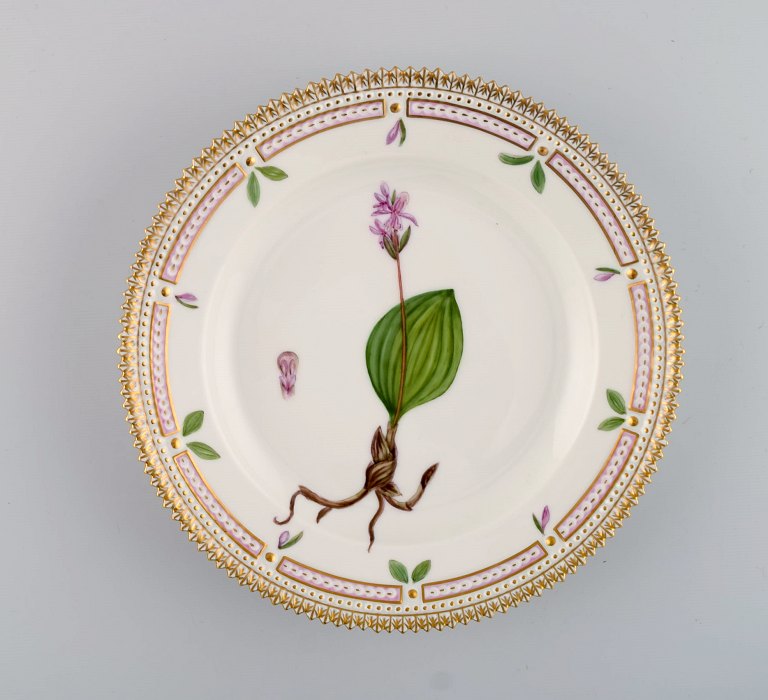 Royal Copenhagen Flora Danica salad plate in hand-painted porcelain with flowers 
and gold decoration. Model number 20/3573.
