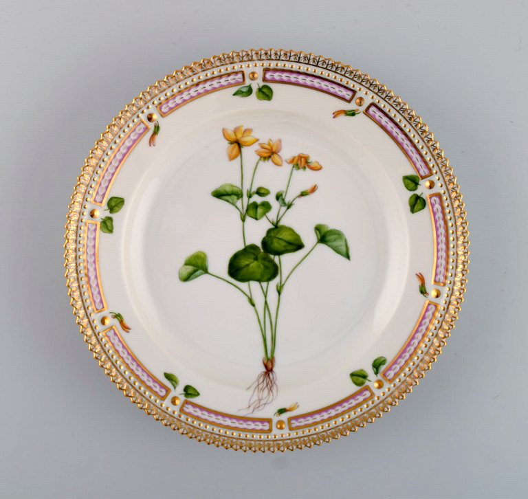 Royal Copenhagen Flora Danica salad plate in hand-painted porcelain with flowers 
and gold decoration. Model number 20/3573.
