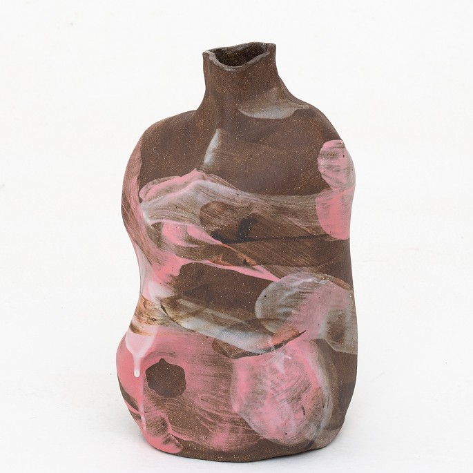 Christina Muff / Eget værksted Vase in partially unglazed stoneware with pink, black and white glaze.1 pc. in stockOriginal condition