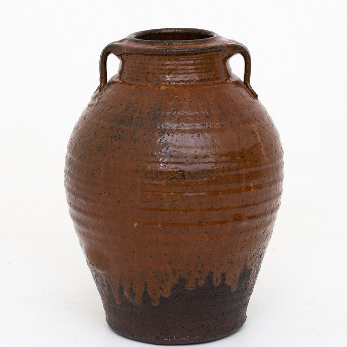 Gutte Eriksen / Eget værkstedLarge jar in raku-fired earthenware with brown glaze.1 pc. in stockOriginal condition