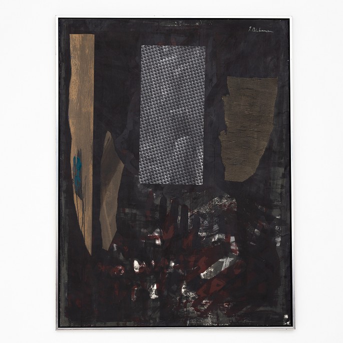 Jens Birkemose Maleri med collage. Signeret.1 stk. på lagerOriginal stand