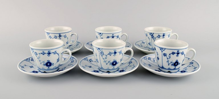Six Bing & Grondahl Blue Fluted Hotel Coffee cups with saucers. Model number 
744.
