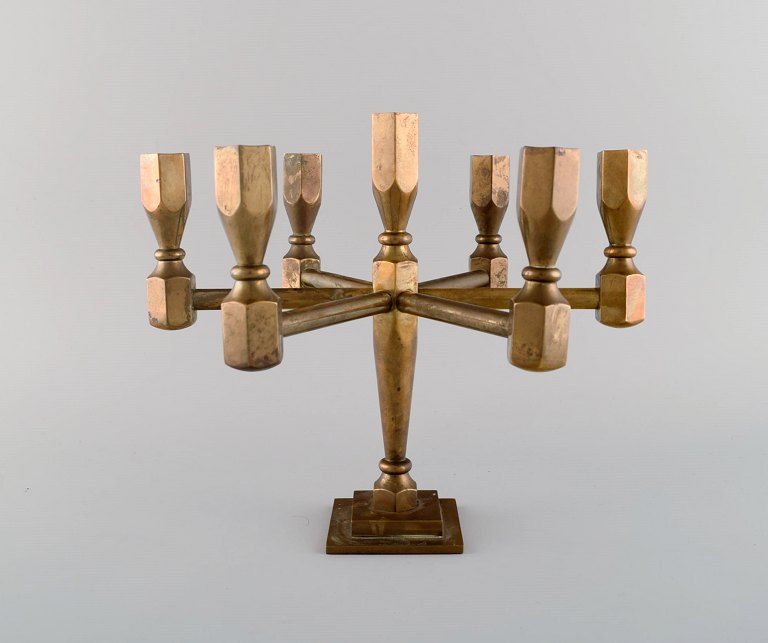 Gusum Metal. Candlestick in brass for seven candles. Swedish design, 1960s.
