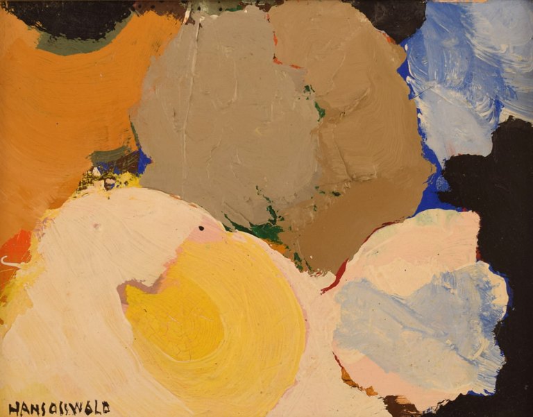 Hans Osswald (1919-1983), Swedish artist. Oil on board. Abstract composition. 
1960s.
