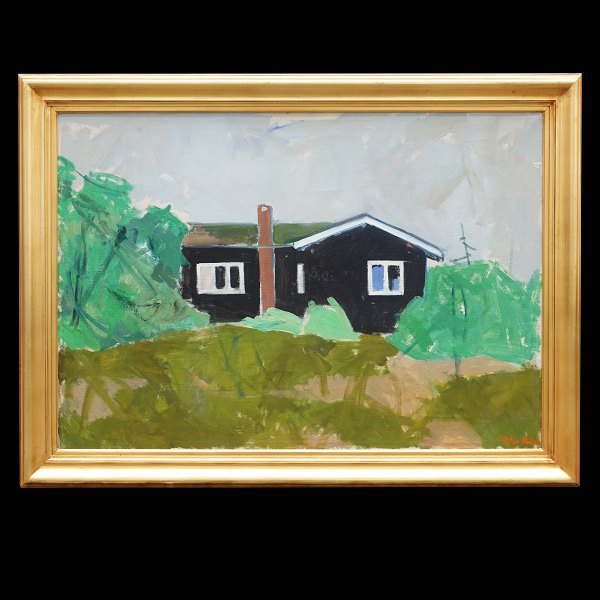 Olaf Rude, 1886-1957, oil on canvas. Landscape with black house. Signed. Visible 
size: 65x91cm. With frame: 79x105cm