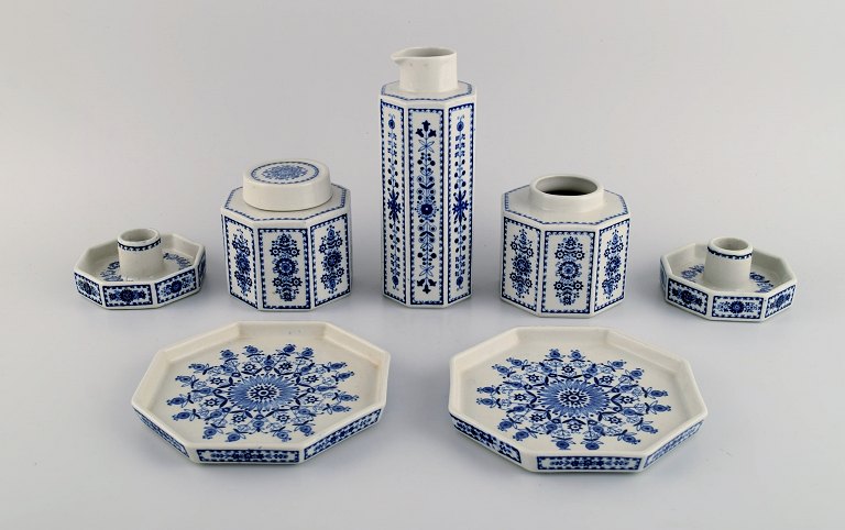 Arabia, Finland. Two candlesticks, two dishes, two tea caddies and a jug in 
glazed stoneware. Retro, 1960s / 70s.
