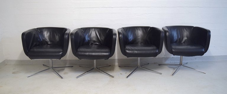 Piero Lissoni (b. 1956), Italy. Four "Jelly" armchairs upholstered in black 
leather, on chromed steel frame. Produced by Living Divani. Italian design, late 
20th century.
