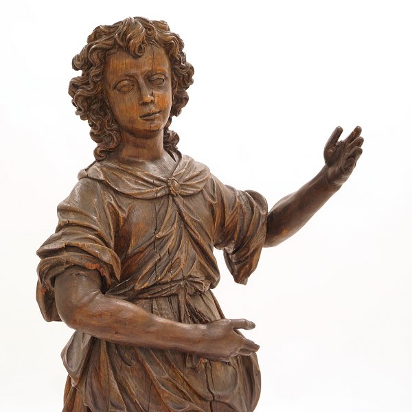 Grosse frühe Barock Figur aus Holz. Deutschland um 1700-20. H: 150cm. B: 56cm. 
T: 41cm