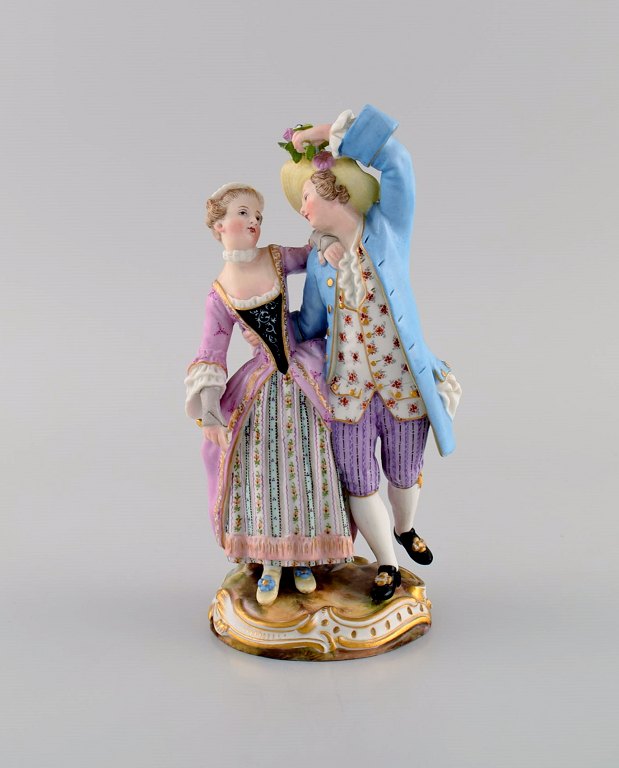 Antik Meissen figur i håndmalet porcelæn. Vandrende par. 1800-tallet.
