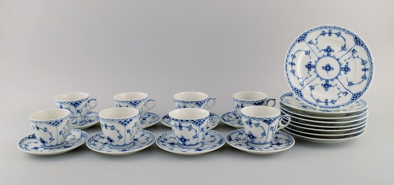 Royal Copenhagen Blue Fluted Half Lace coffee service for eight people. 1960s.
