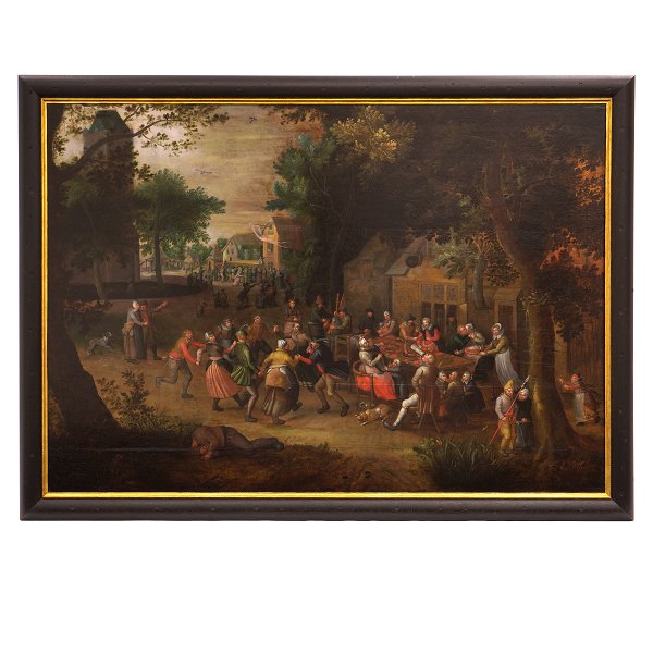 David Vinckboons circle: Village party. Holland circa 1620-30. Oil on canvas on 
plate. Visible size: 72x104cm. With frame: 72x104cm