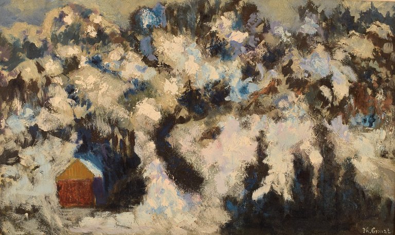 Philippe Granat (1899-1983), France. Oil on board. Modernist winter landscape. 
Mid-20th century.
