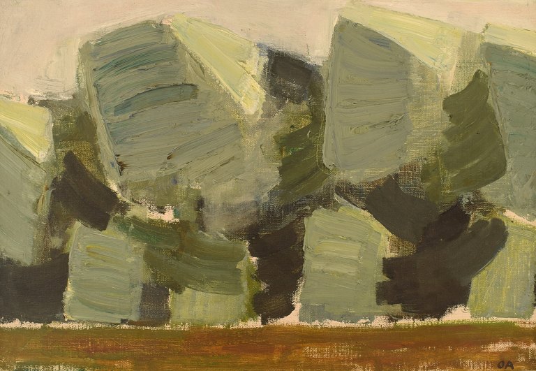 Olle Agnell (1923-2015), Sweden. Oil on canvas. Modernist landscape. 1960s.
