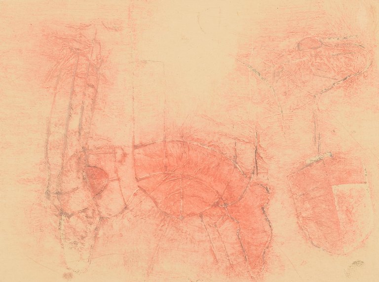 Selma Daffre (b. 1951), listed Brazilian artist. Collograph on paper. "Linhas". 
Numbered 9/9. Dated 1997.
