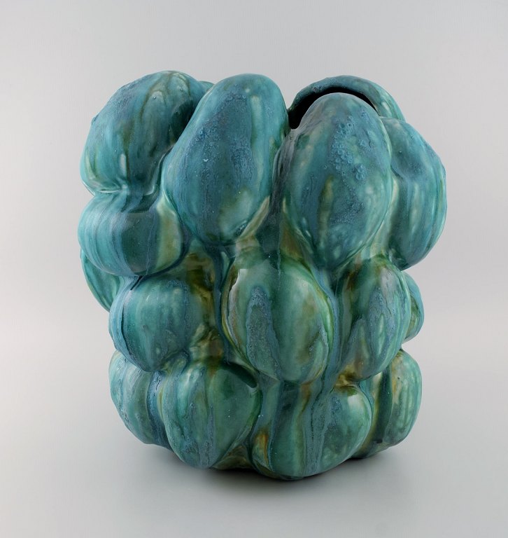 Christina Muff, Danish contemporary ceramicist (b. 1971). Monumental unique 
stoneware vase with turquoise and green glazes.

