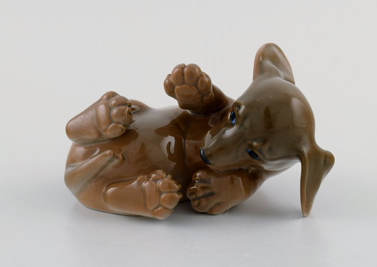 Royal Copenhagen porcelænsfigur. Liggende gravhund. Modelnummer 1408. Dateret 
1964. 
