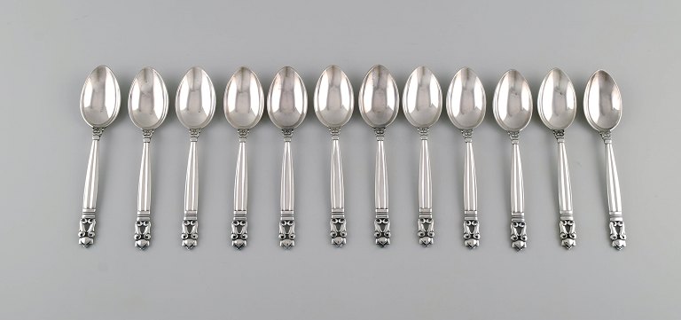 Twelve large Georg Jensen Acorn teaspoons in sterling silver.

